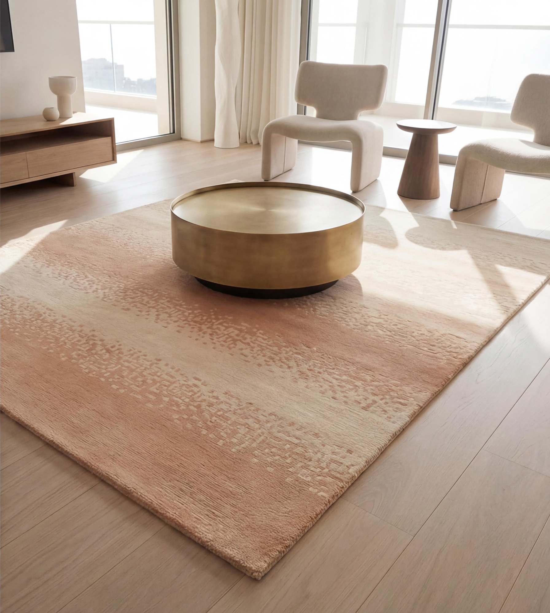 Soft Ombre Blush Handcrafted Rug