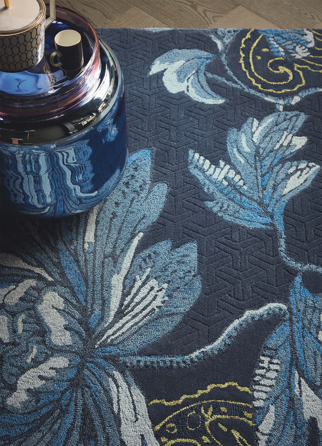 Floral Blue Wool & Viscose Rug