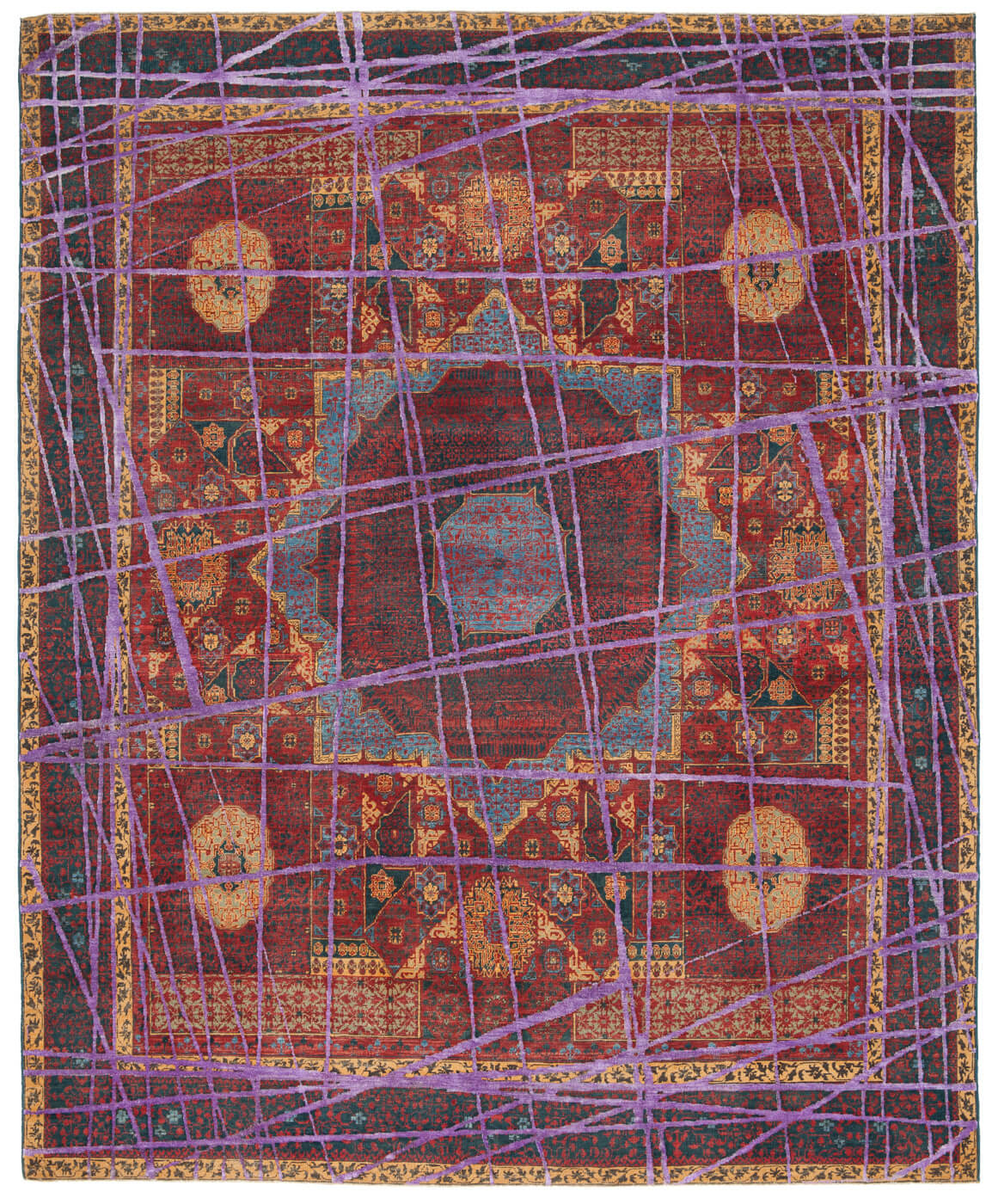 Red Purple Hand Knotted Wool & Silk Rug