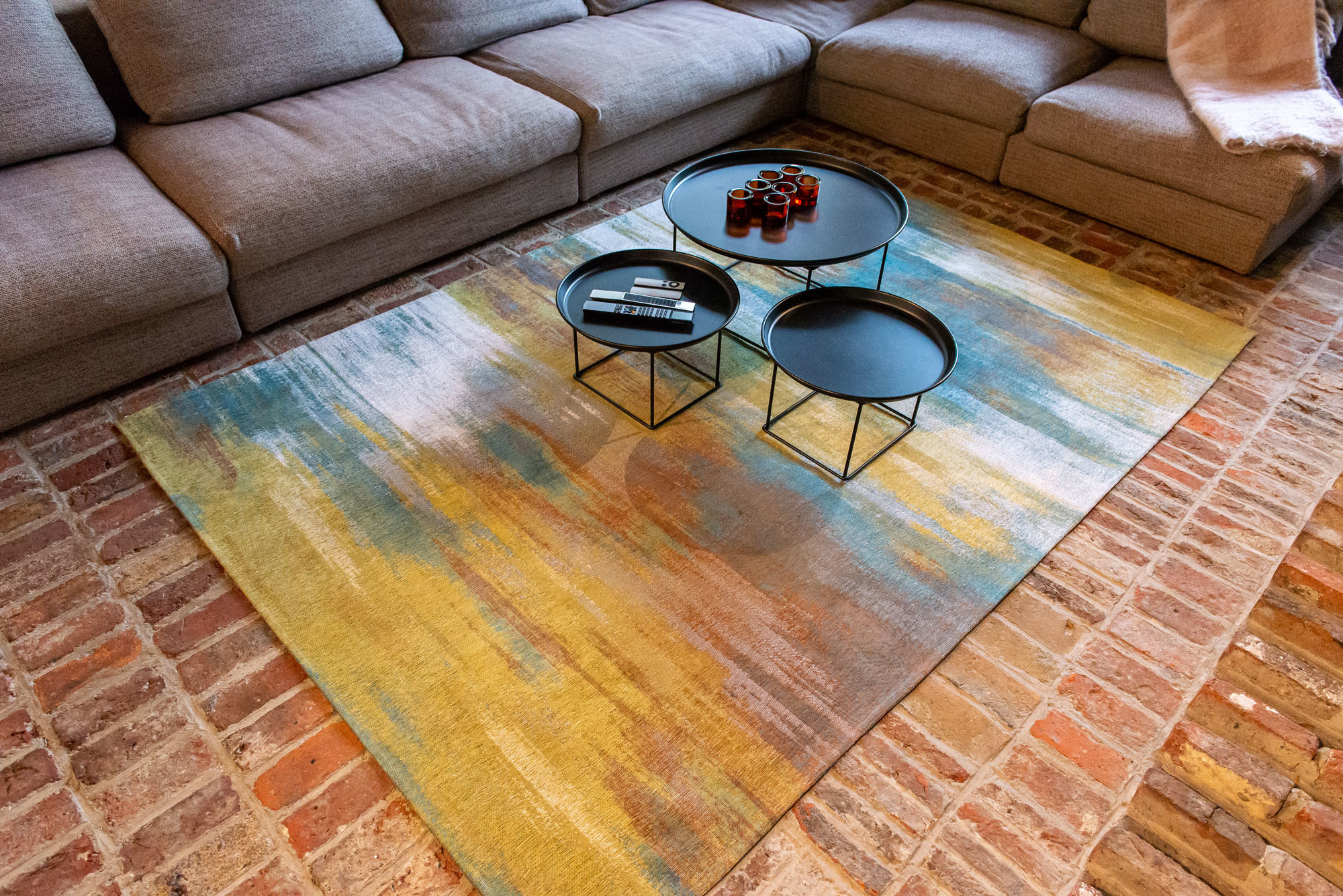 Abstract Flatwoven Bronze Rug ☞ Size: 9' 2" x 12' (280 x 360 cm)
