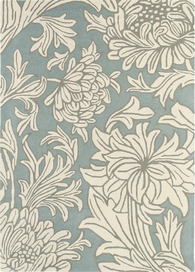 Chrysanthemum Blue-Cream Premium Rug ☞ Size: 4' 7" x 6' 7" (140 x 200 cm)