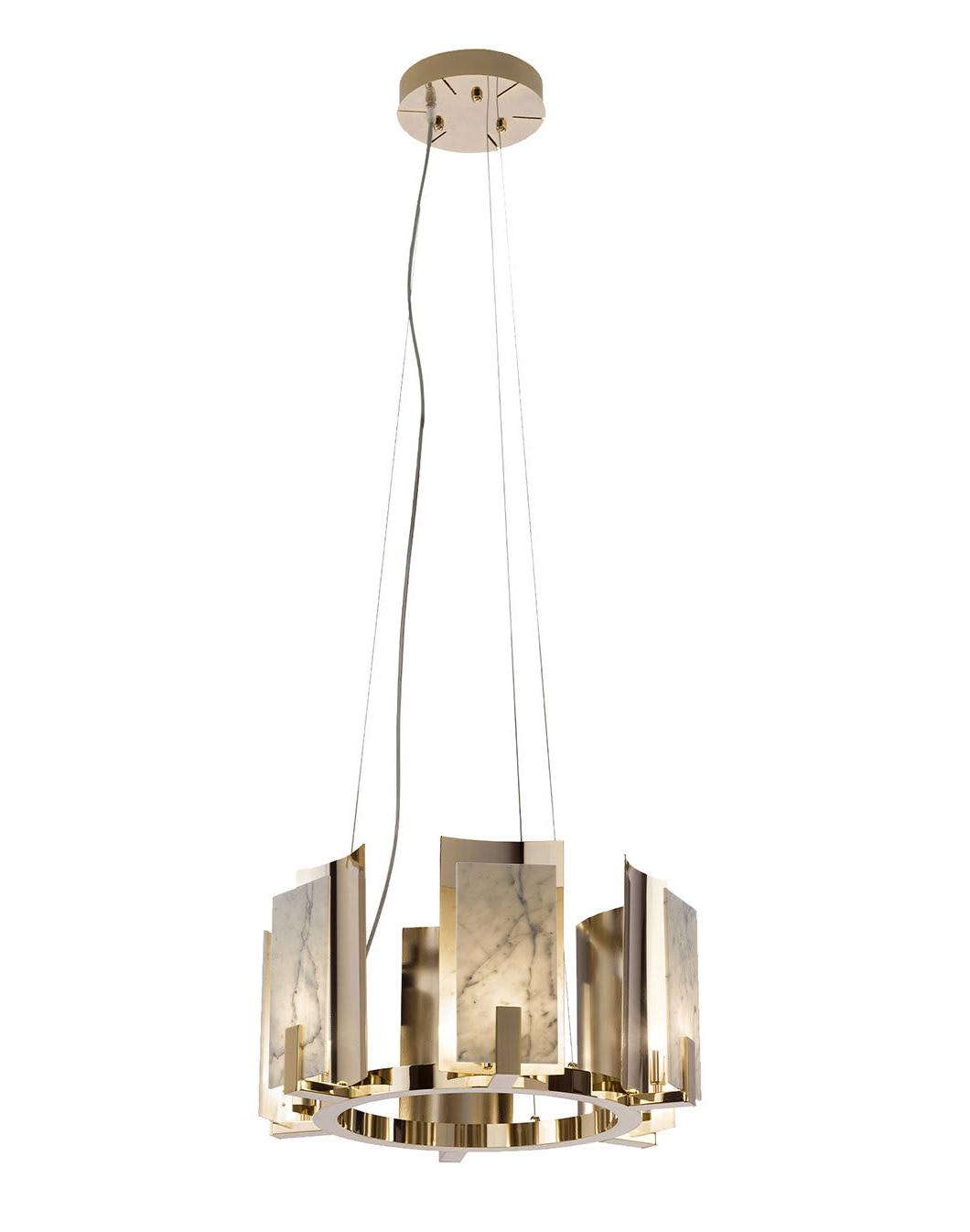 Carrara Marble Round Chandelier in Gold Finish