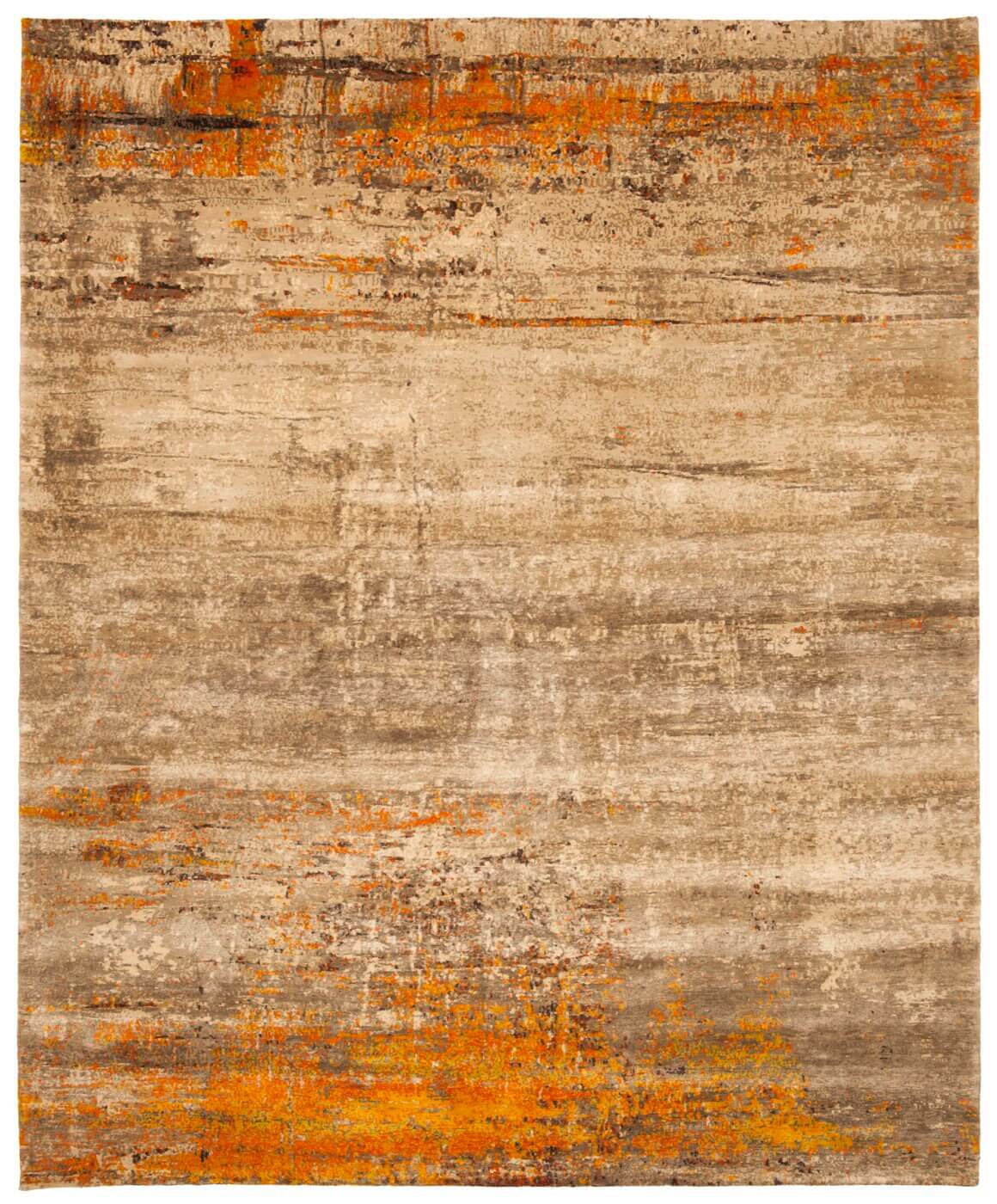 Hand-Knotted Artwork Orange / Beige Rug