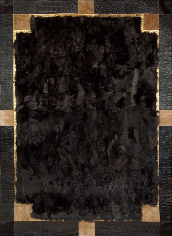 Tuscany Brown/Gold Real Fur Rug ☞ Size: 210 x 210 cm