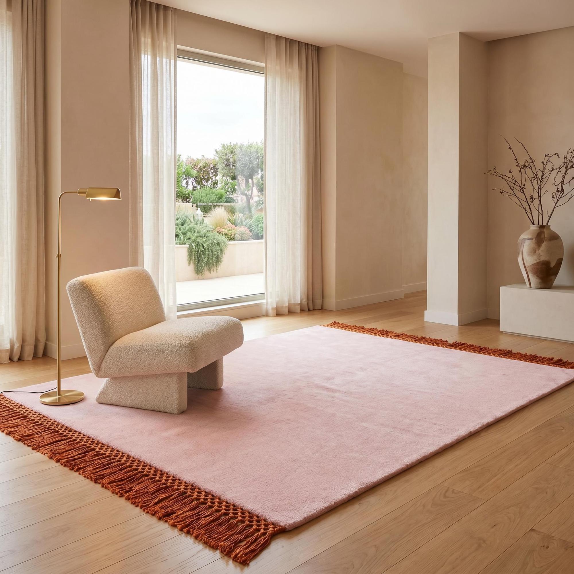 Minimal Fringe Blush Handcrafted Rug