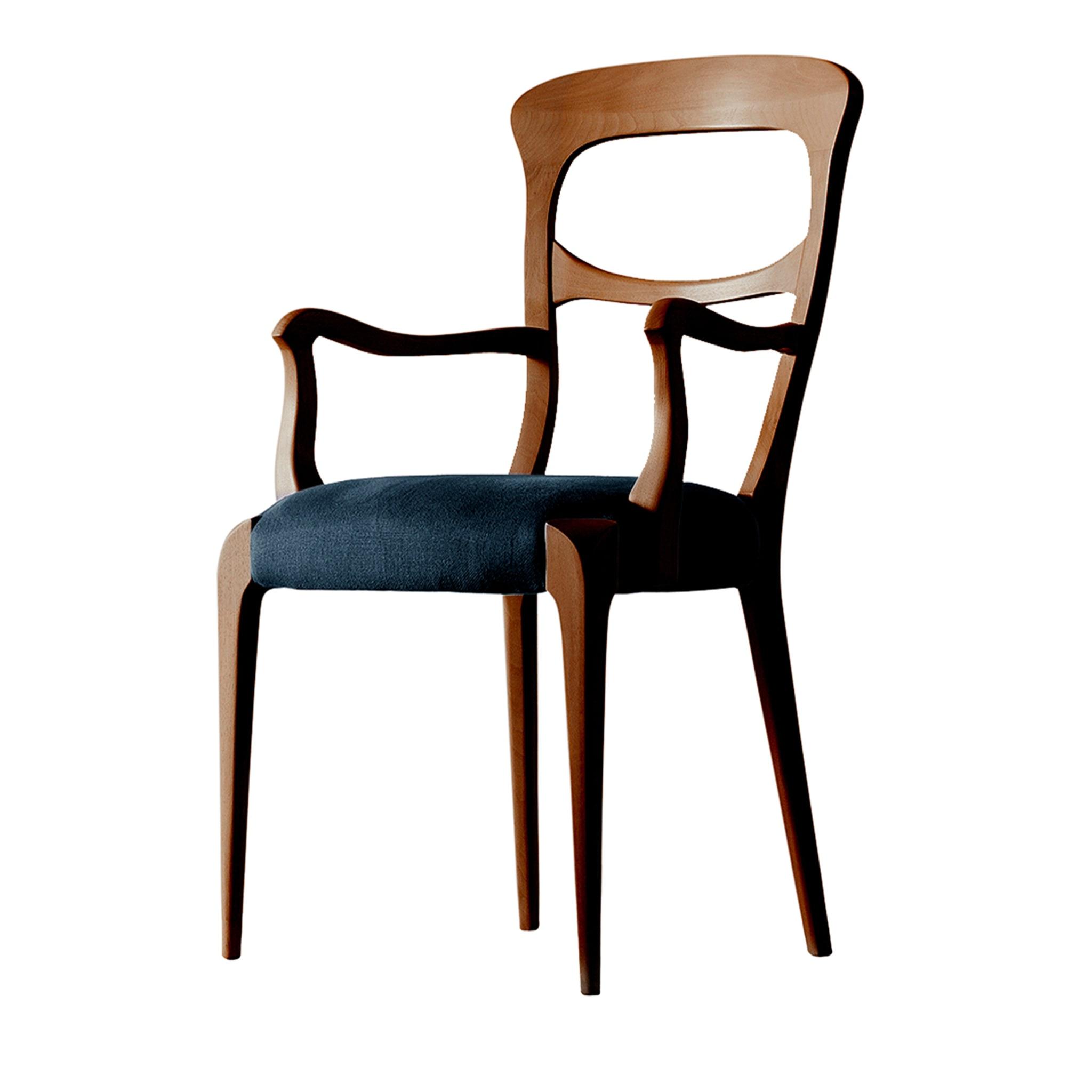 Capotavola Natural Solid Walnut Chair with Armrests ☞ Color: Velvet G075 787