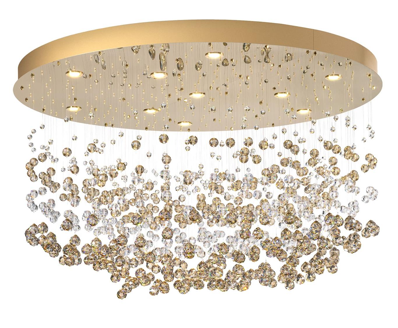 Elegant Chandelier in Pale Gold with Crystal Spheres