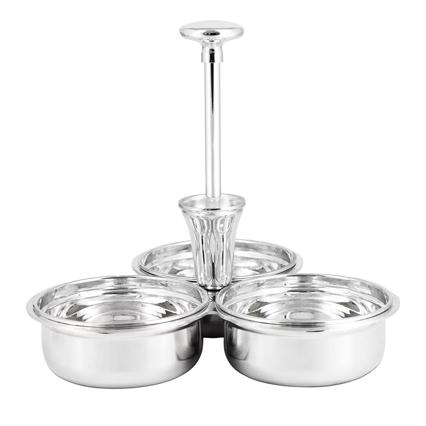Silver 3-Part Nut Holder with Toothpicks