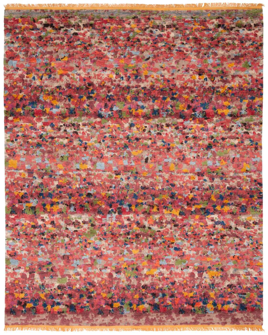 Hand-knotted Wool & Silk Red Rug