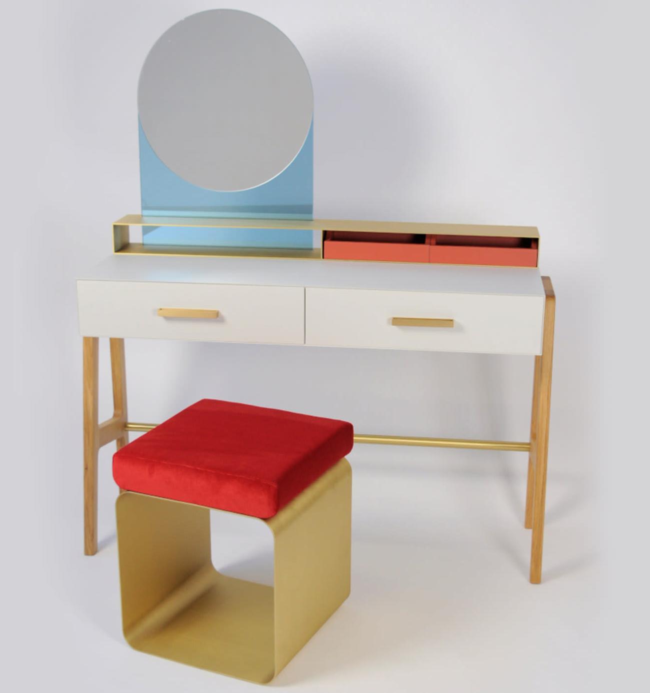 Red Stool with Metal Base