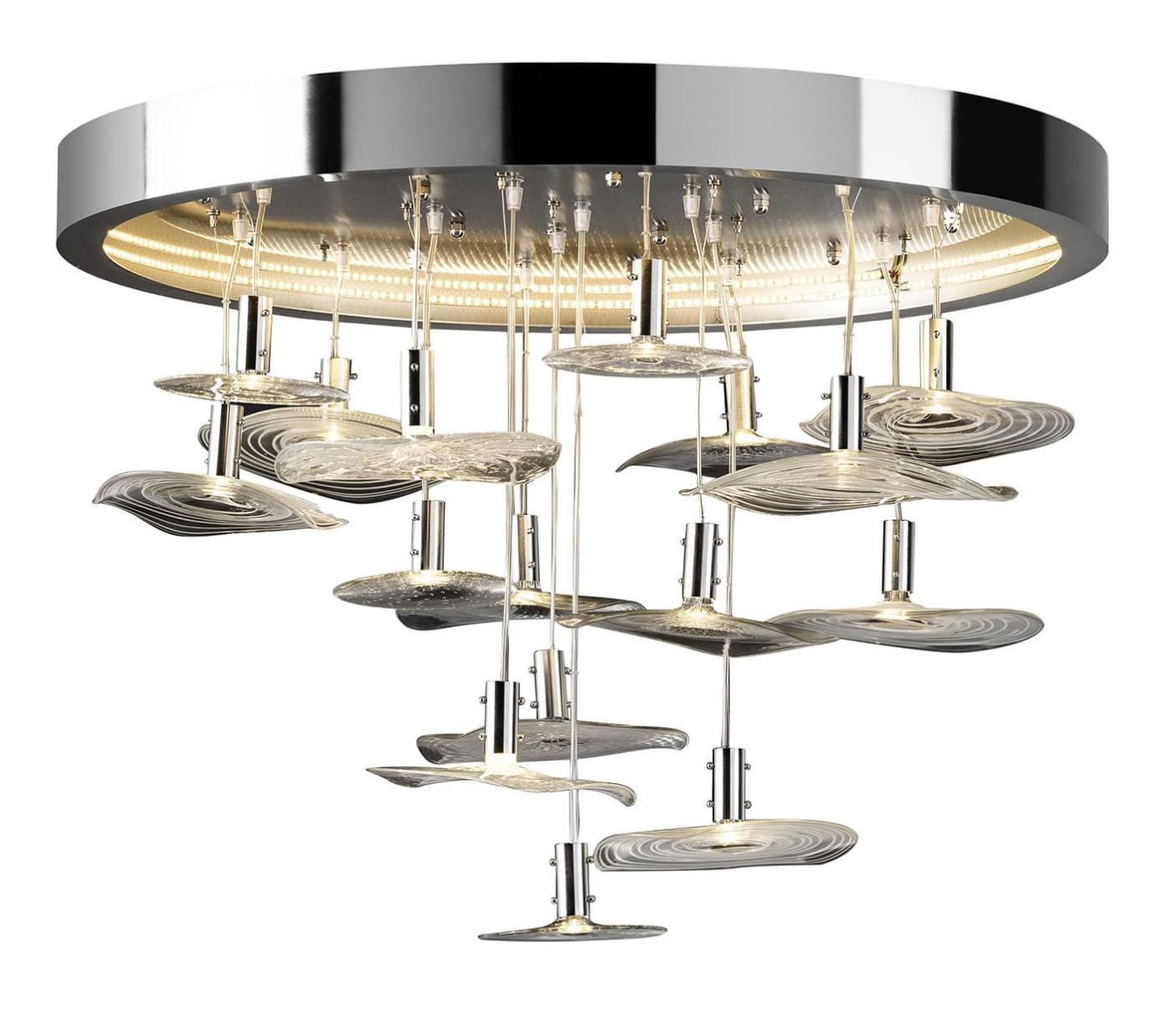 Round Chrome Chandelier with Murano Glass