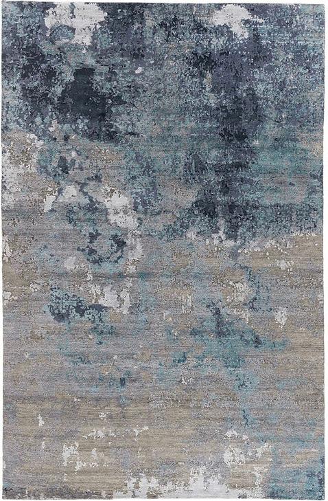 Handmade Luxury Abstract Blue Rug