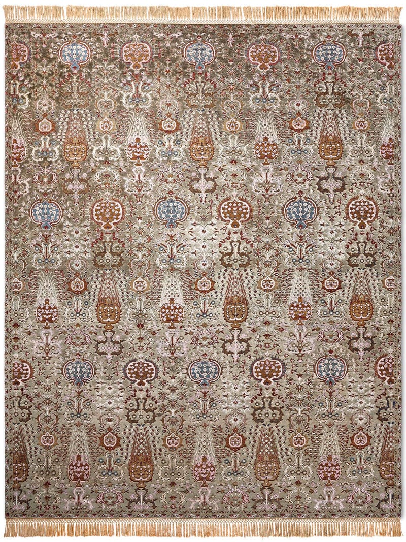 Isfahan Grey / Green Hand-Woven Rug ☞ Size: 305 x 427 cm