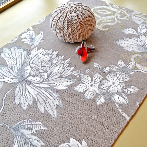 Floral Grey Wool & Viscose Rug