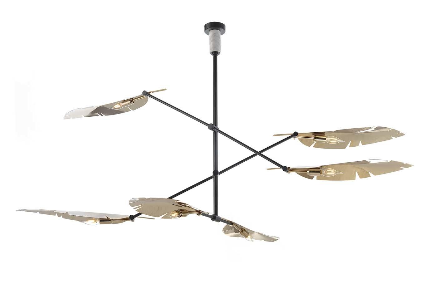 Leaf Soft Gold and Black Chandelier with Carrara Marble