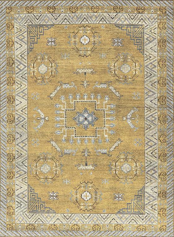 Khotan Hand Knotted Wool Yellow Rug