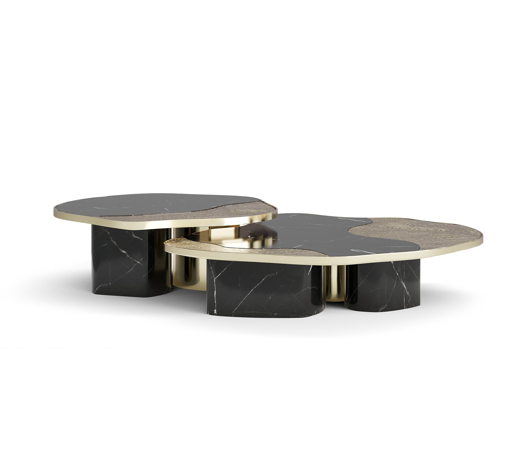 Athena Nero Marble & Gold Table Set