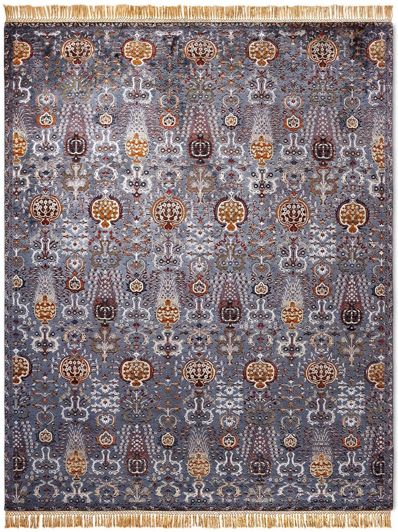 Isfahan Charcoal Hand-Woven Rug ☞ Size: 183 x 274 cm