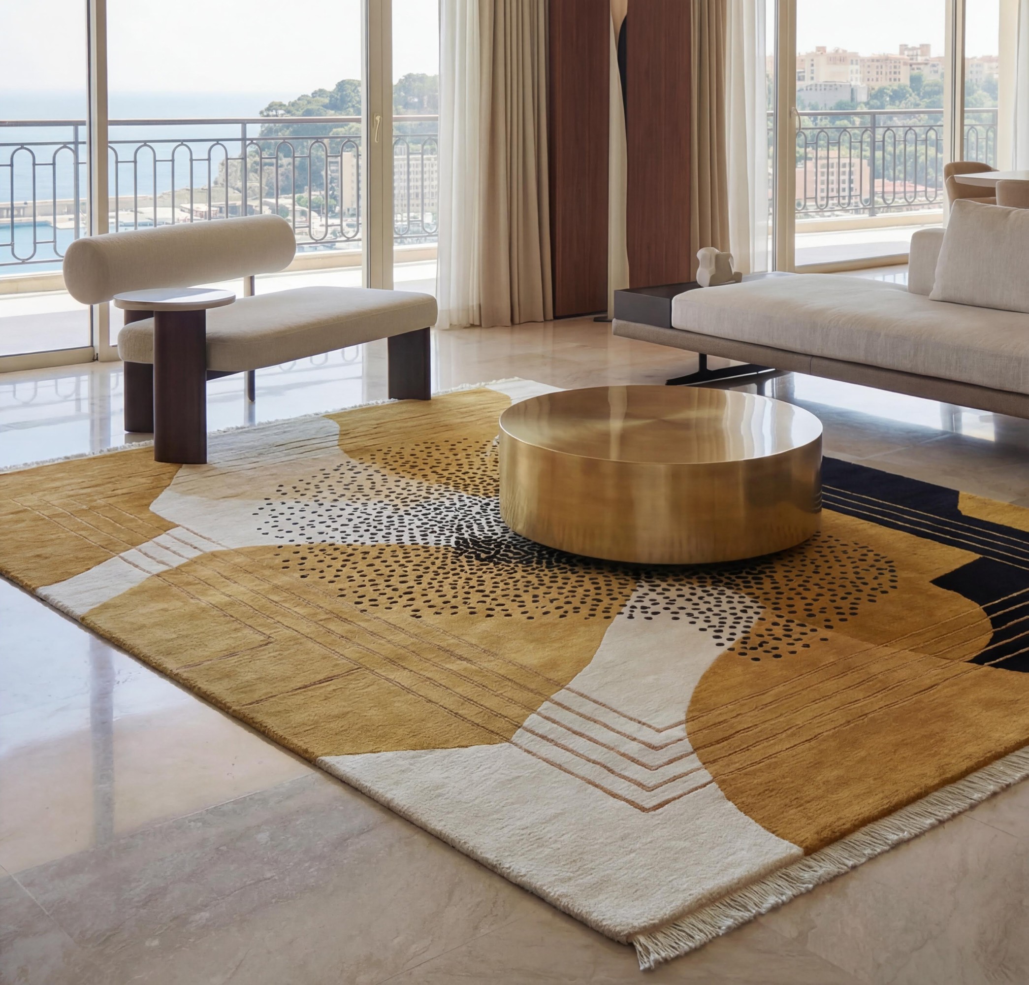 Abstract Figure Gold Artisan Rug