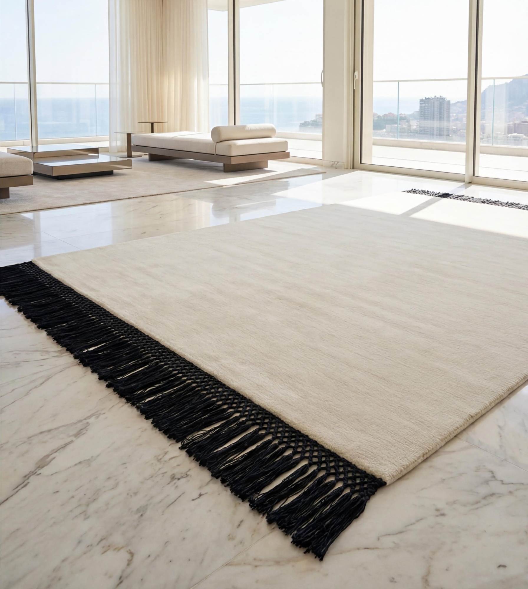 Minimal Fringe Ivory Handcrafted Rug