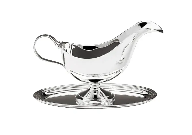 Silver-Plated English Sauce Boat with Tray