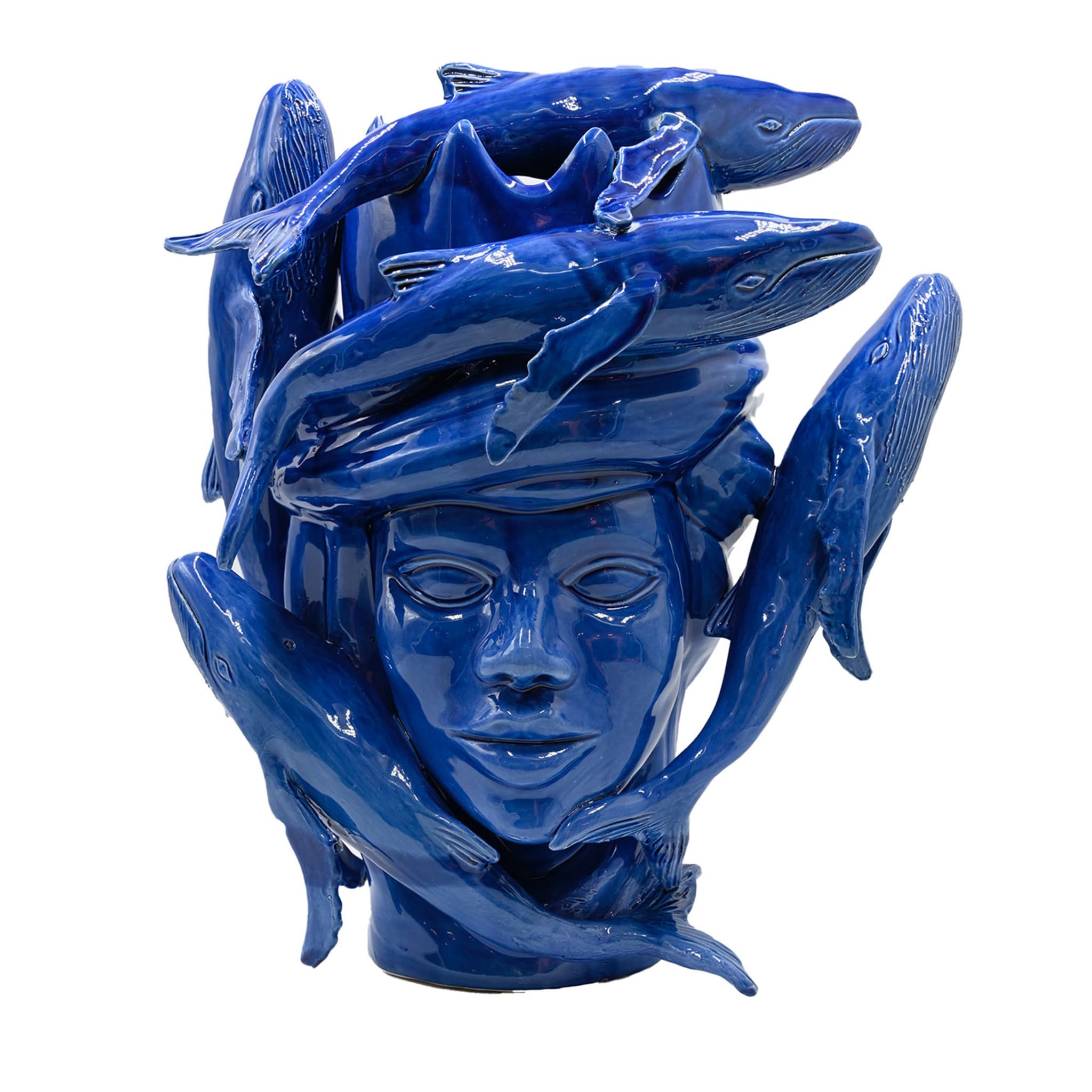 Moor's Head Glossy Blue Sculpture