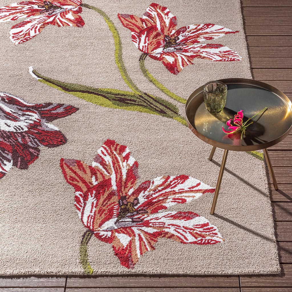 Tulip Red/Beige Outdoor Rug