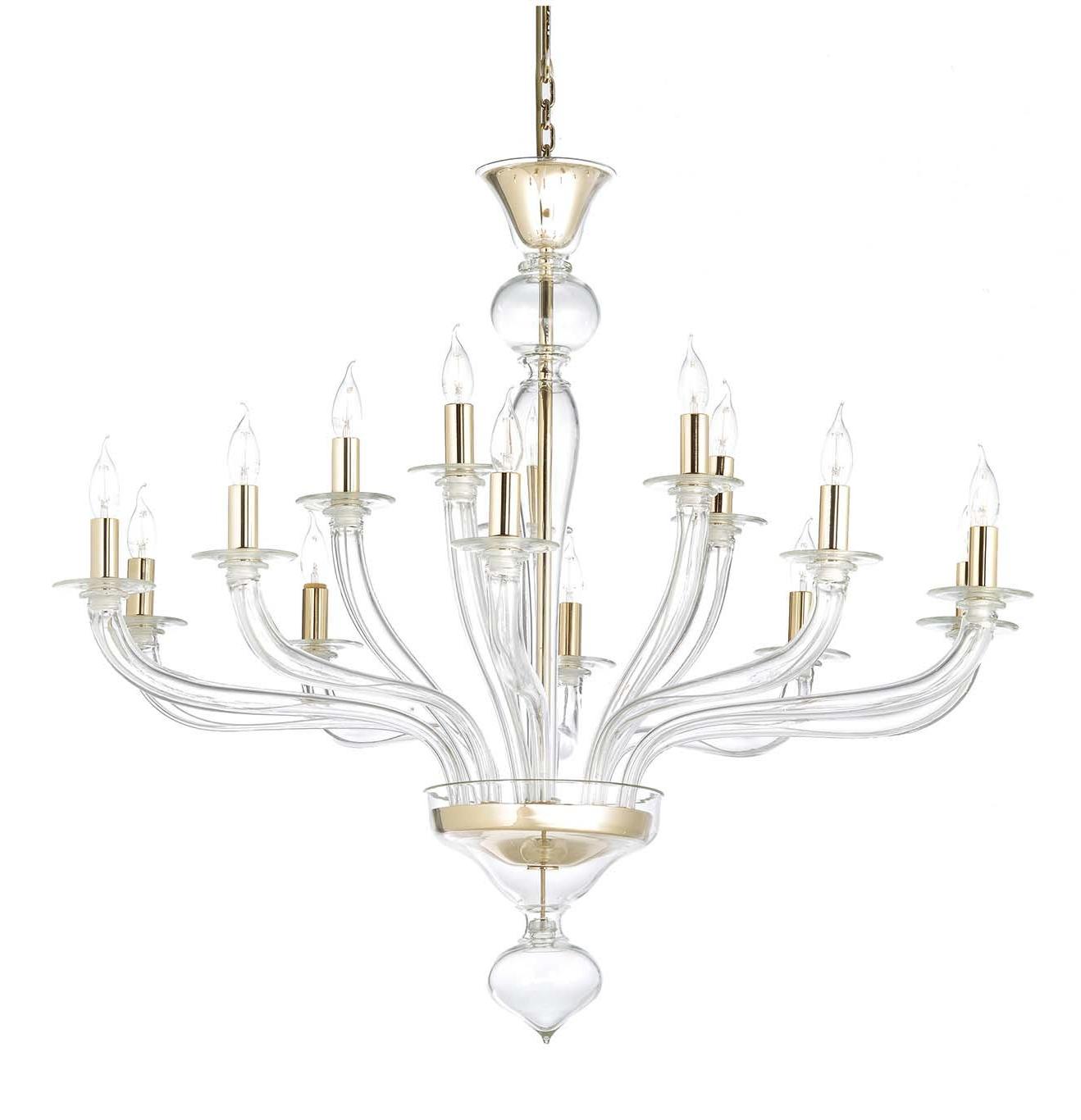 Murano Clear Glass Chandelier with 24K Gold Finish