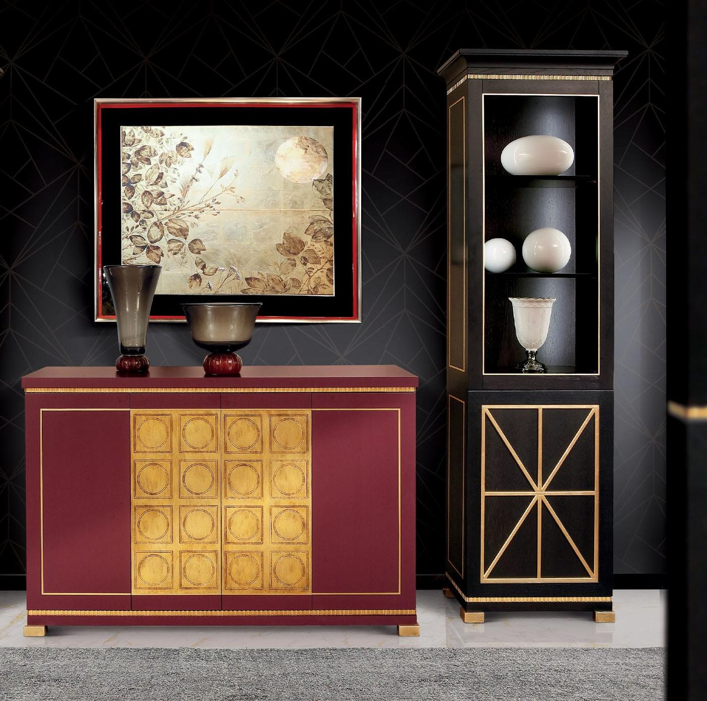 Tall Display Cabinet in Black Lacquered Wood