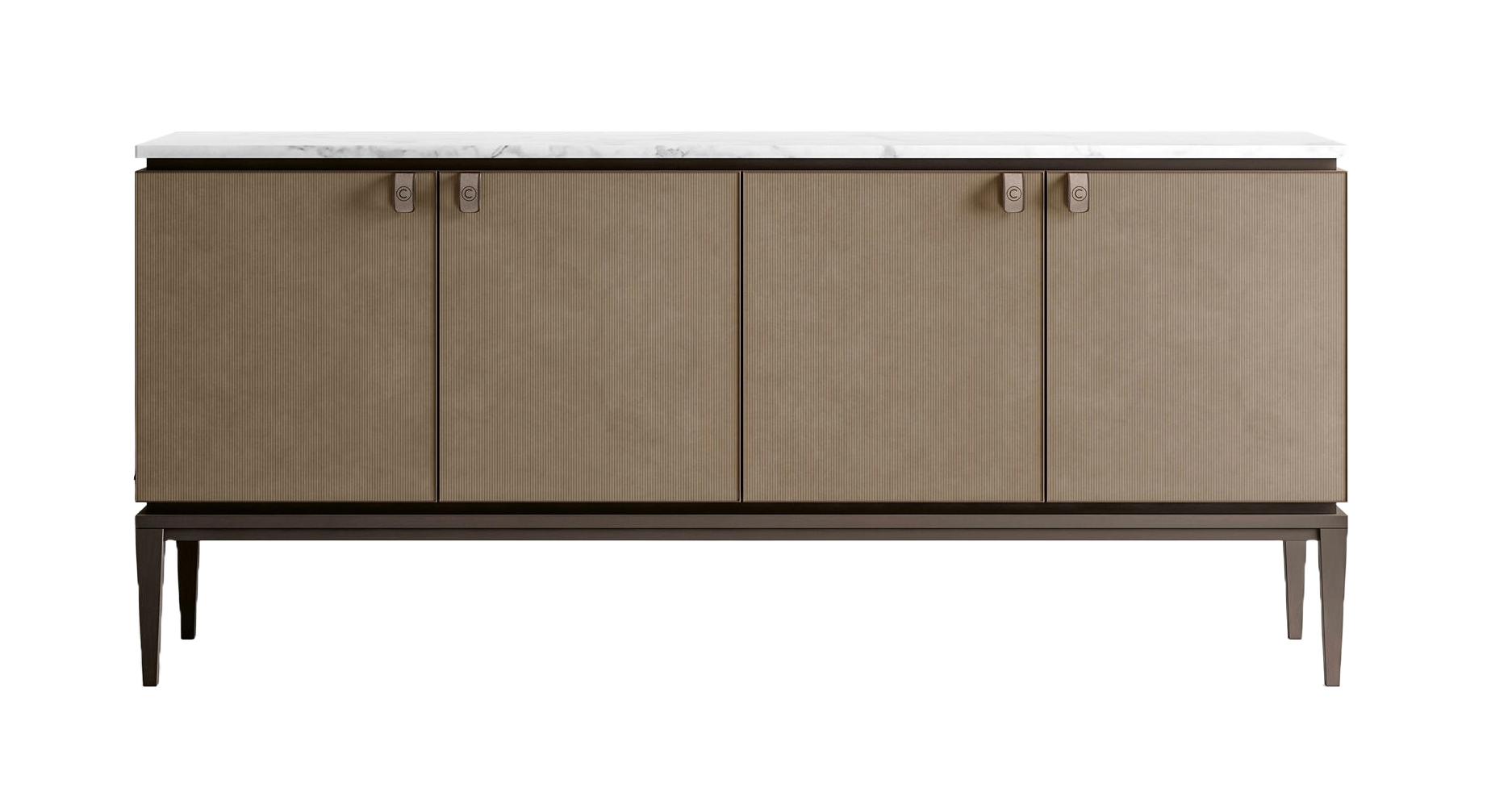 Sideboard With Marble Top And Leather Doors