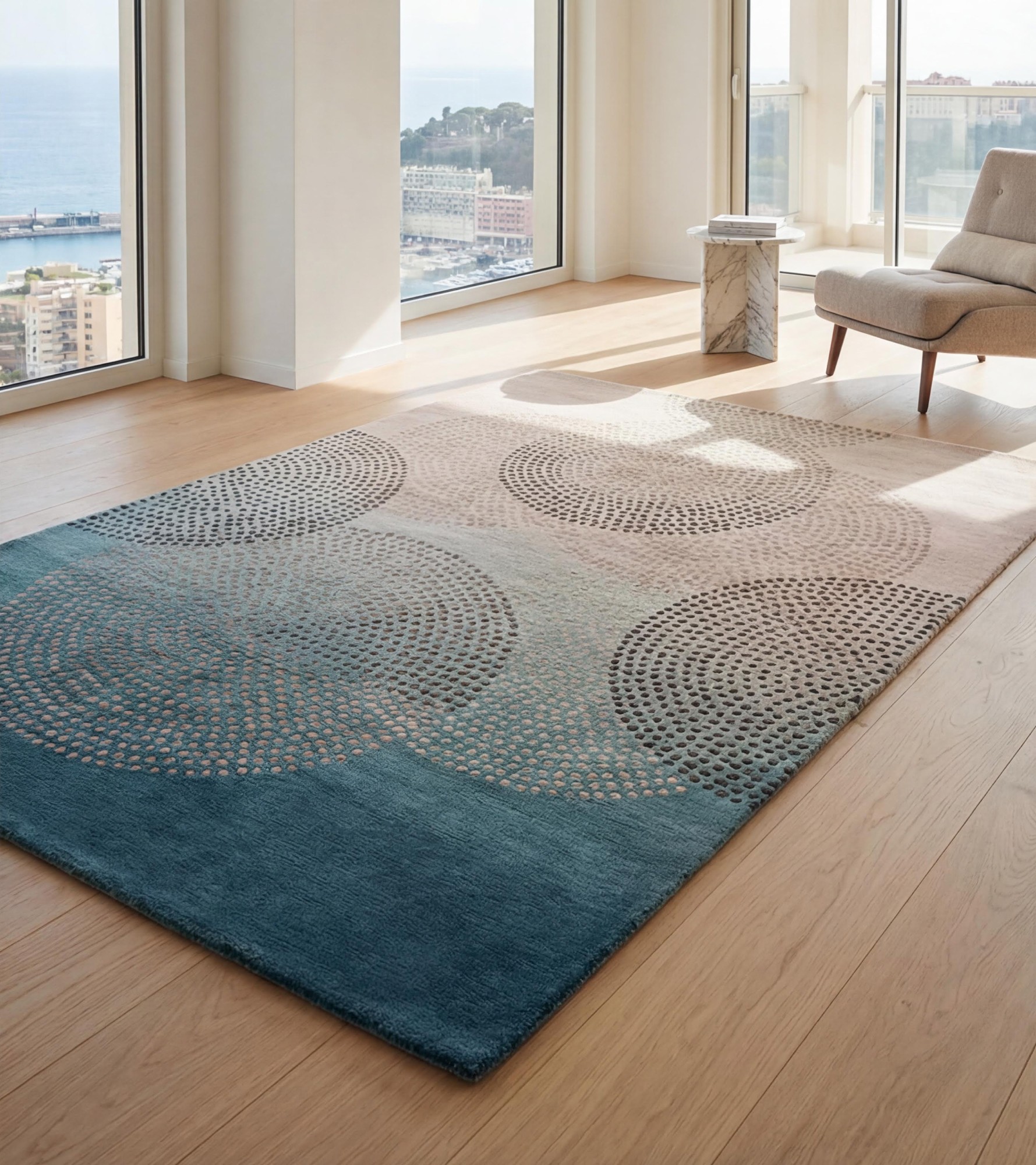 Misty Circles Handcrafted Rug