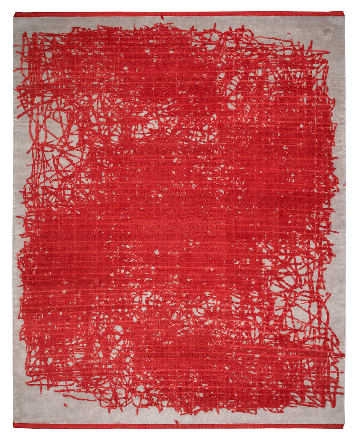 Hand-knotted Grid Red Rug