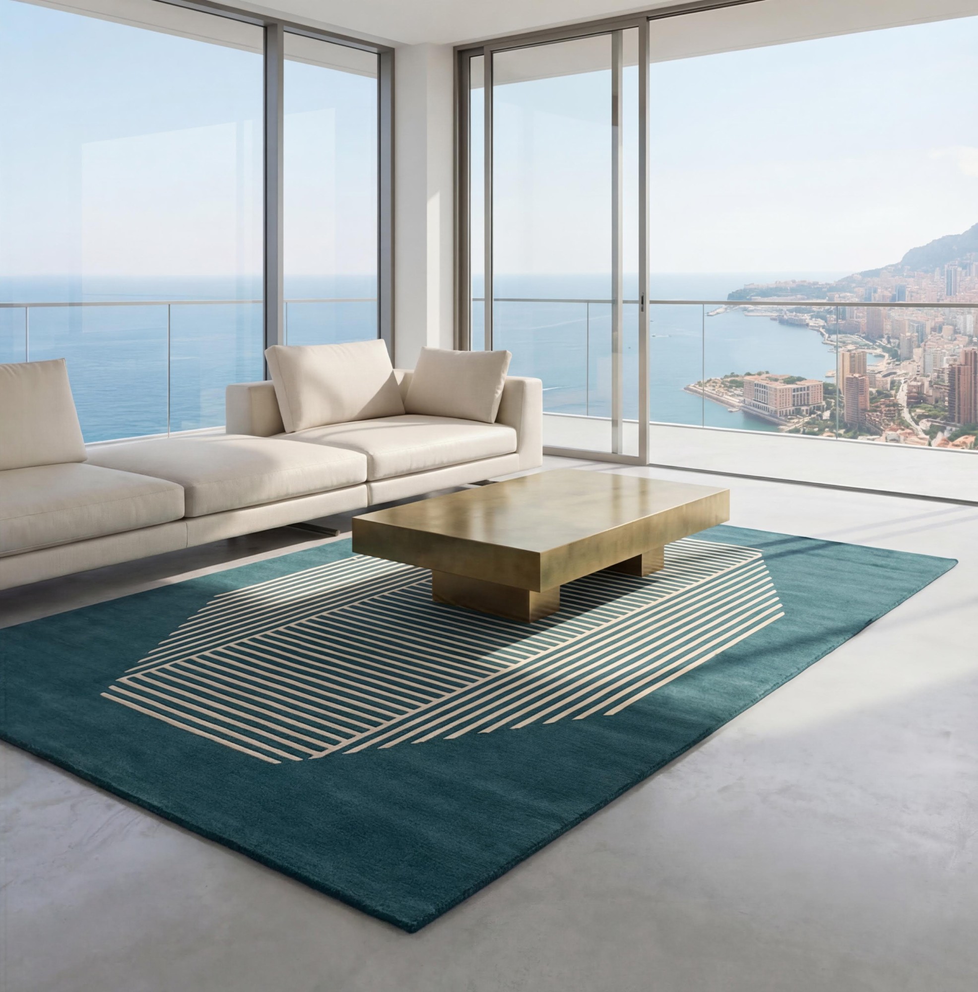 Octagon Lines Teal Artisan Rug