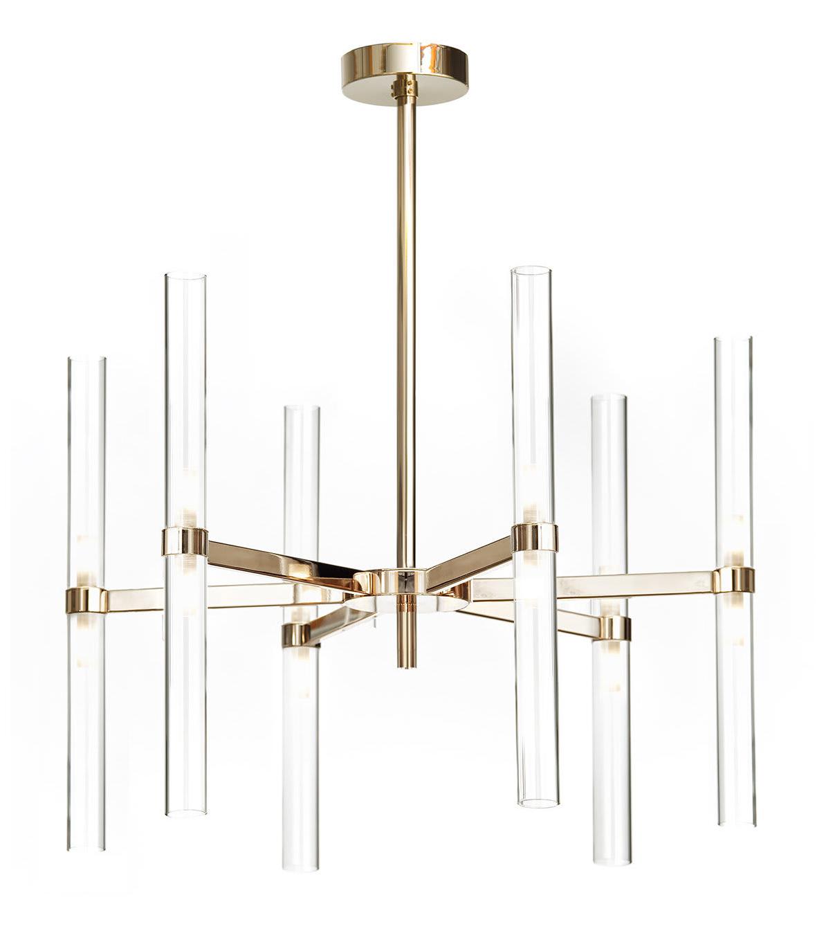 Soft Gold Chandelier with Borosilicate Glass Cylinders