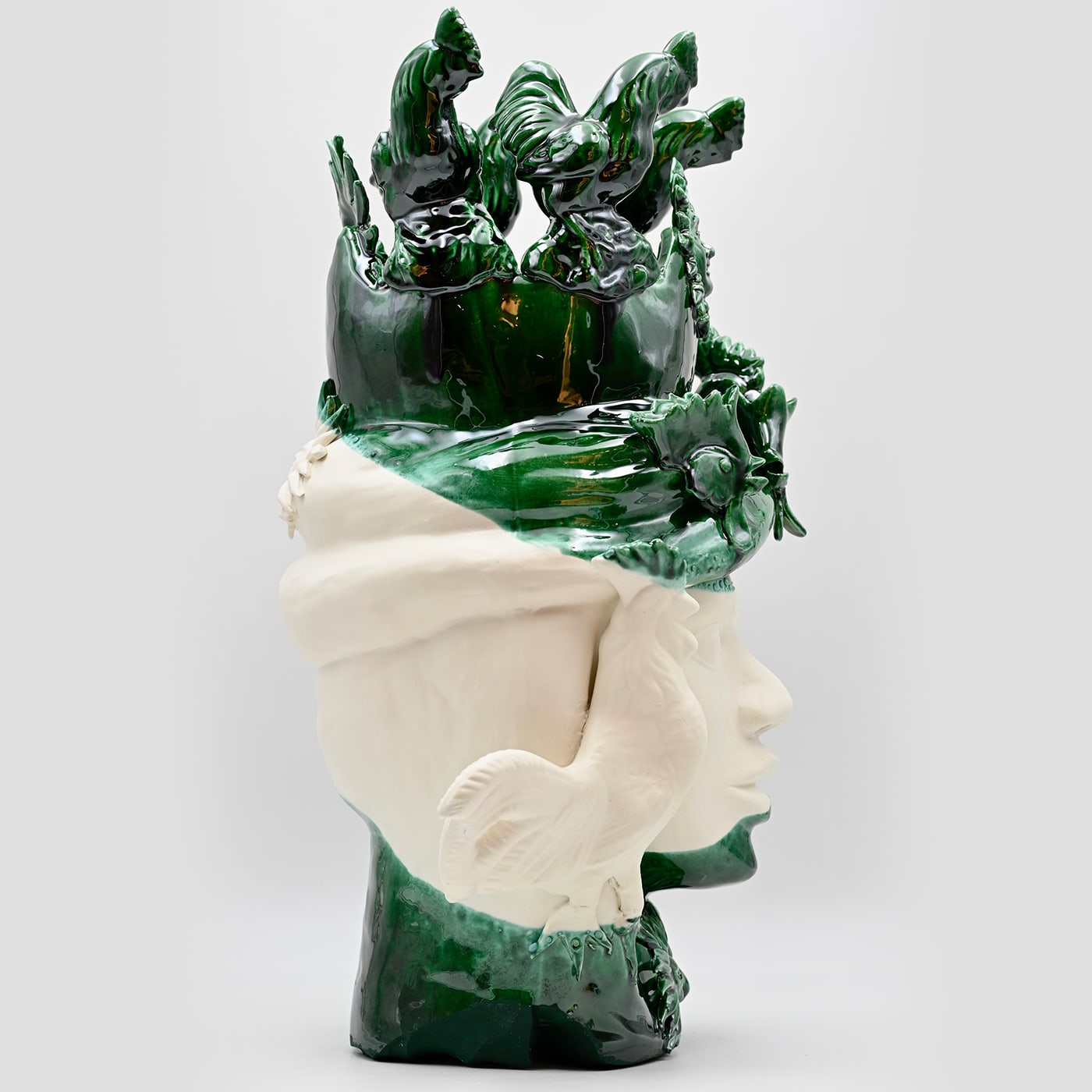 Green & White Moor's Head Unique Sculpture