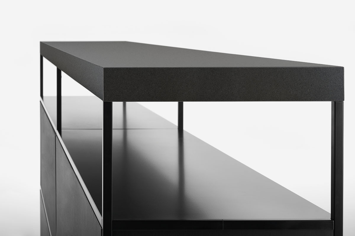 Minima Italian Sideboard | Structure: Matt Painted Shadow Grey | Configuration: SB-1 (Height 64 cm) | Tabletop: Reconstructed Stone Black Slate X132