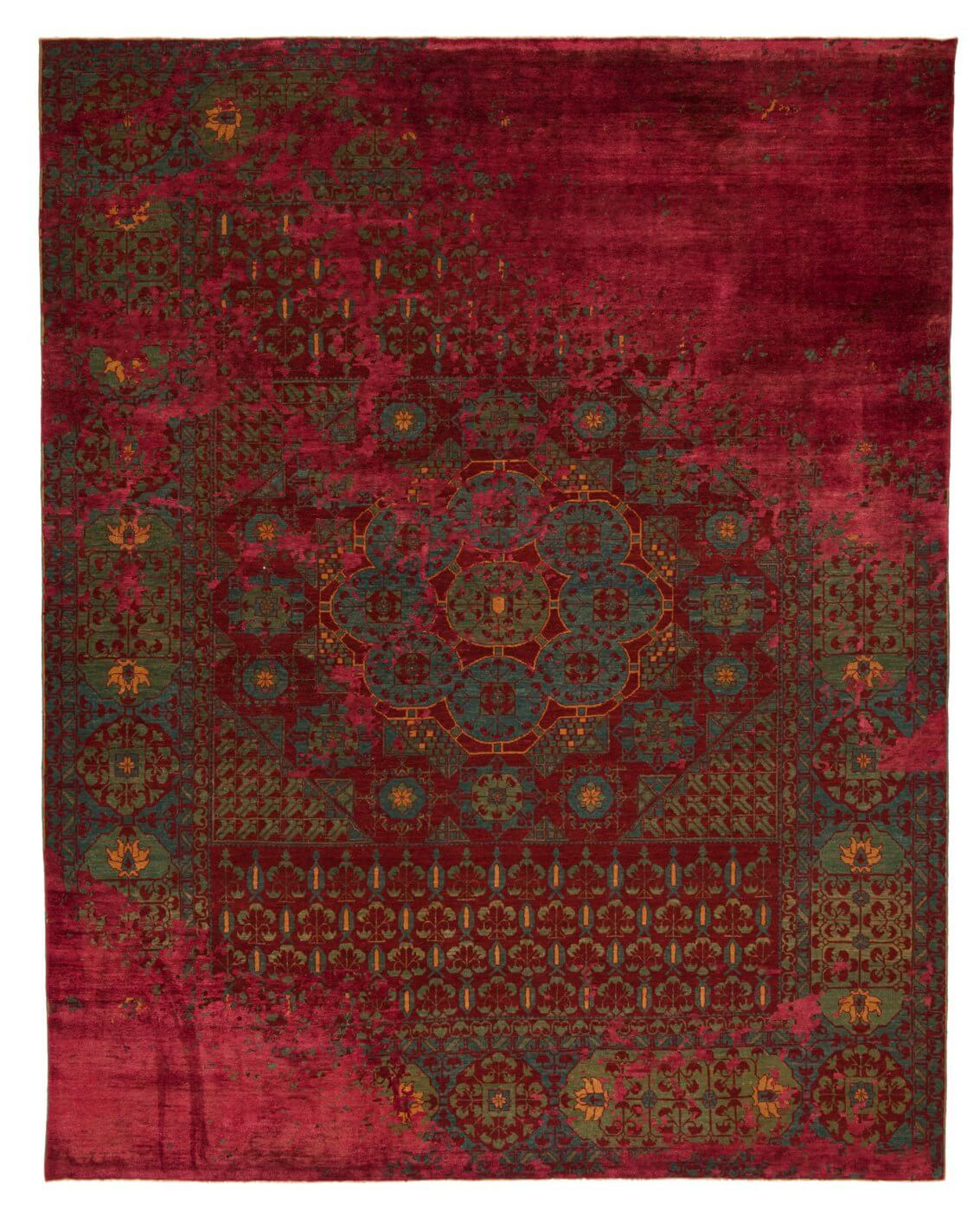 Red Hand Knotted Wool & Silk Rug