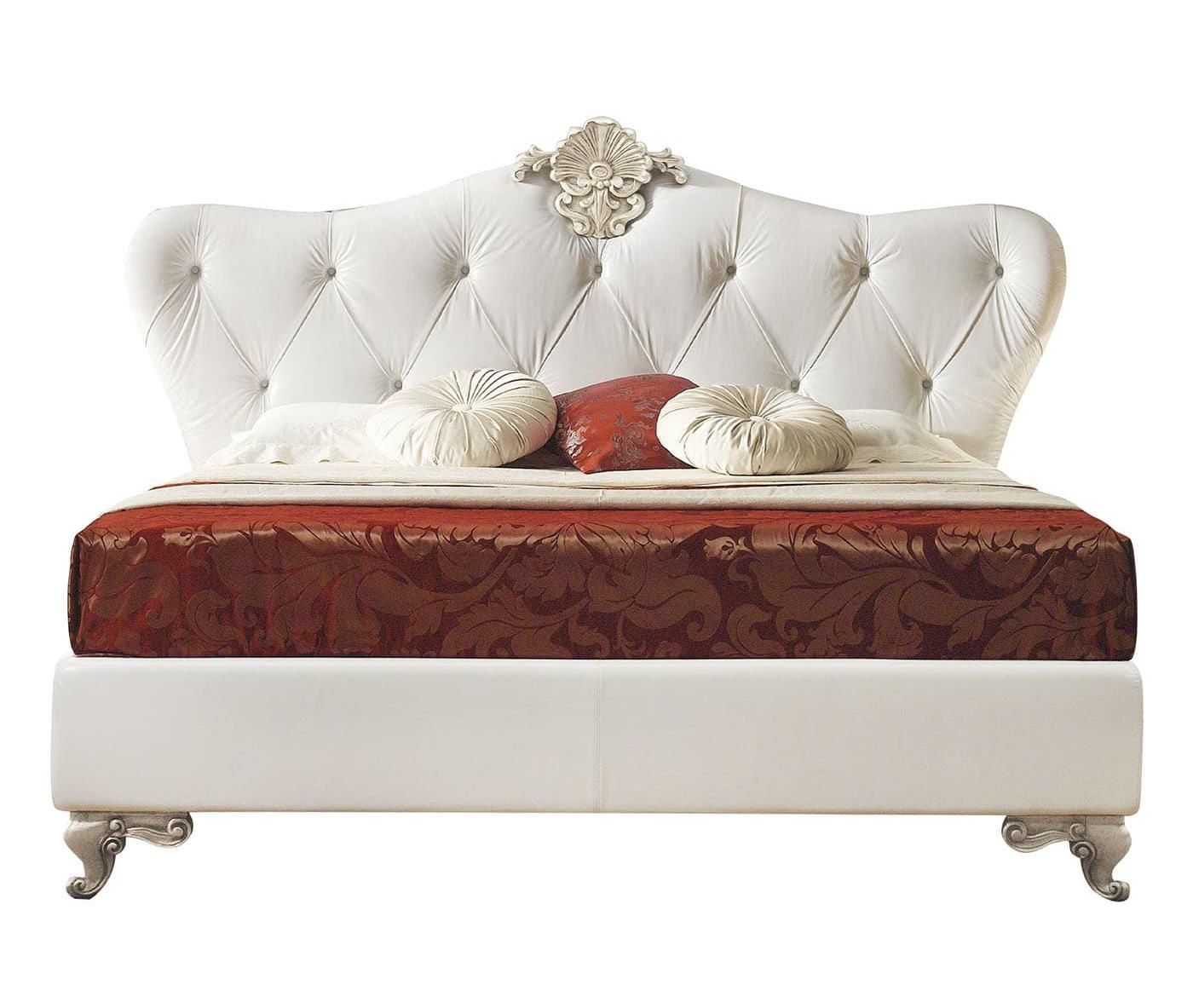 Bed with White Leather Headboard
