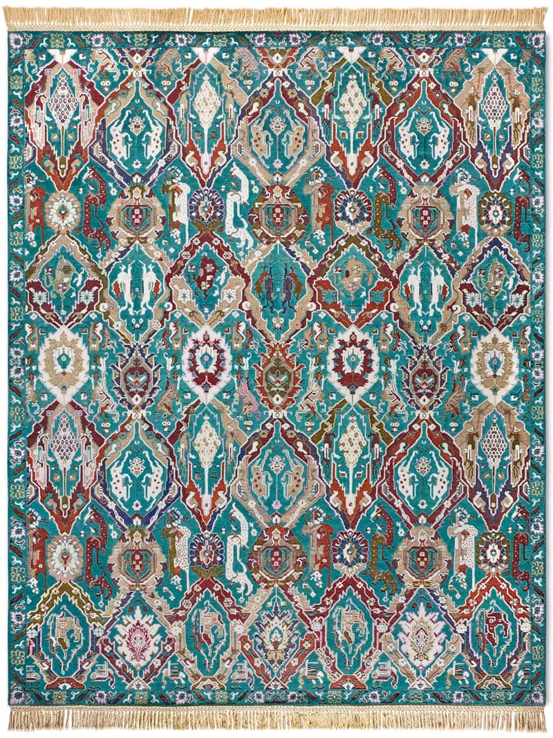 KavaBagh Green Hand-Woven Rug ☞ Size: 365 x 457 cm