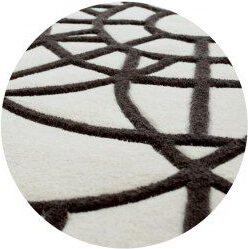 White / Brown Wool Round Rug