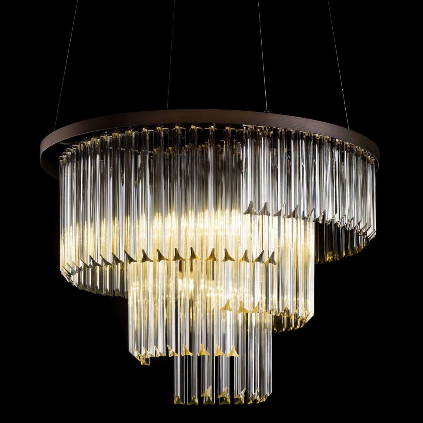 Modern Round Triedro Glass Chandelier