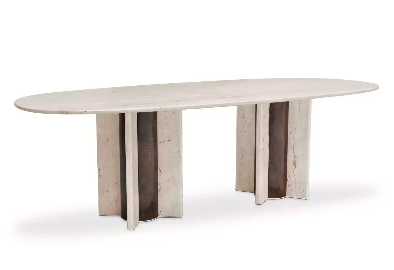 Parisian Travertine Marble Oval Dining Table