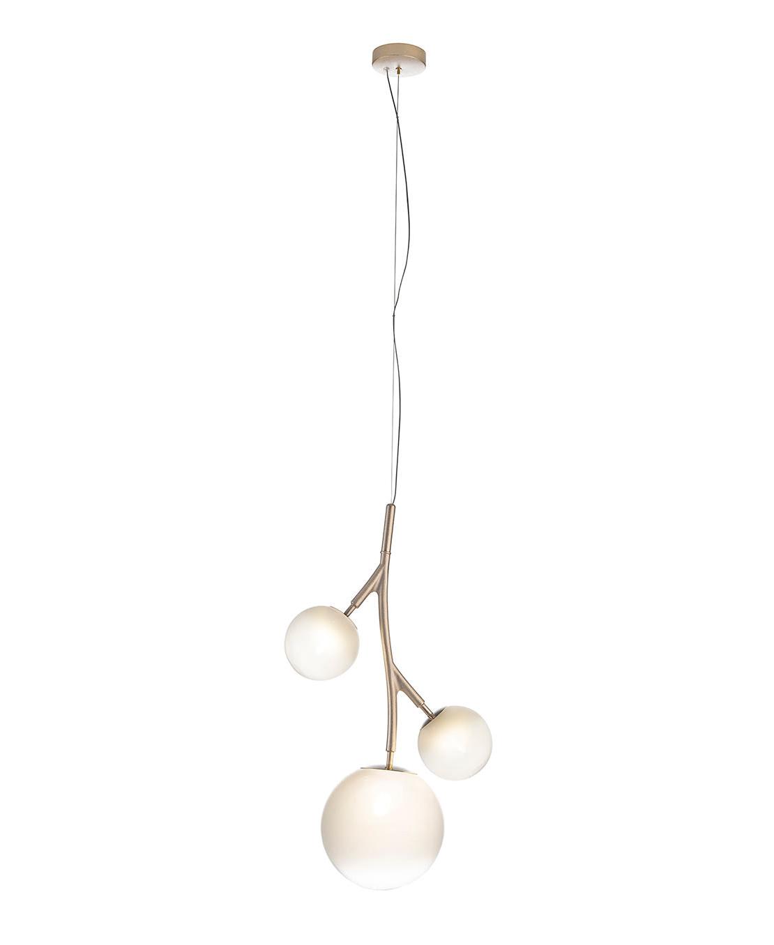 Brass Chandelier with White Glass Spheres
