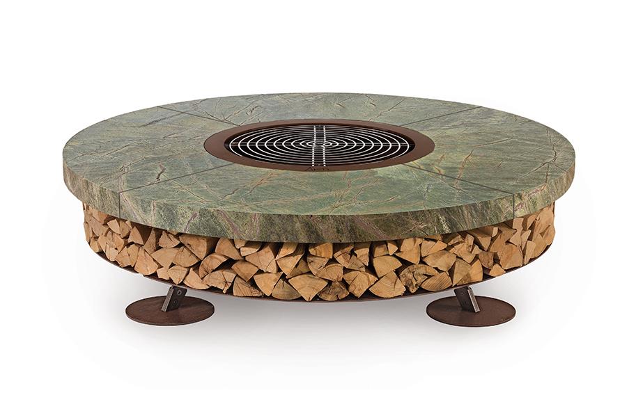 Ercole Marble Outdoor Italian Fire Pit | Finishing: Brown | Dimensions: Ø 150 cm