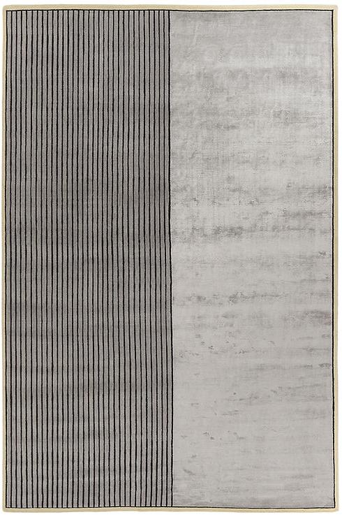 Hand-Knotted Grey Striped Viscose / Wool Rug