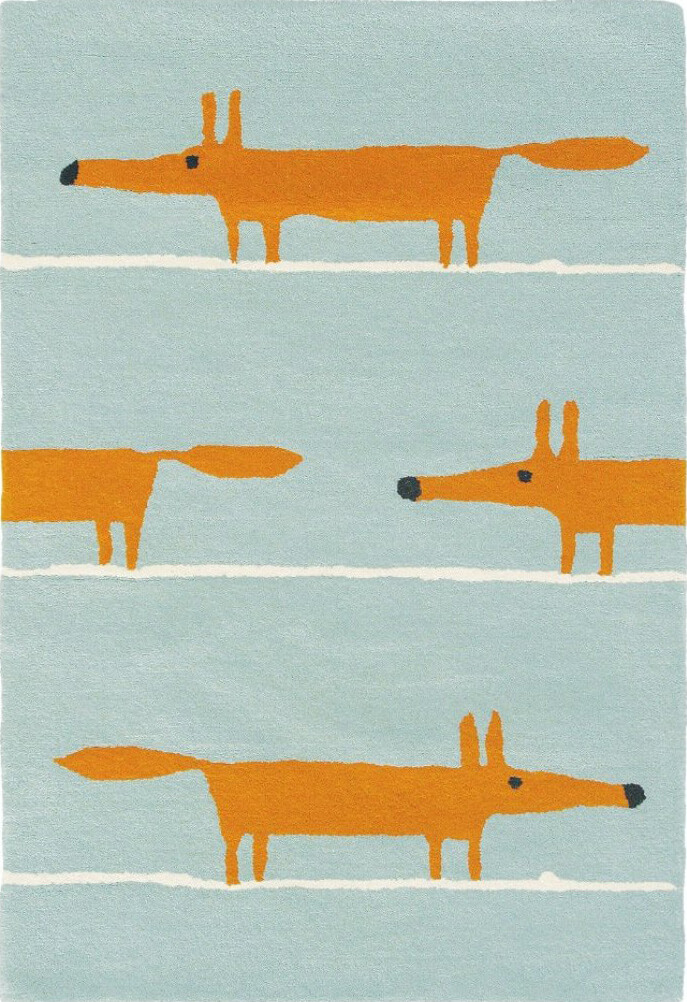 Fox Aqua Wool Handwoven Rug ☞ Size: 3' x 5' (90 x 150 cm)