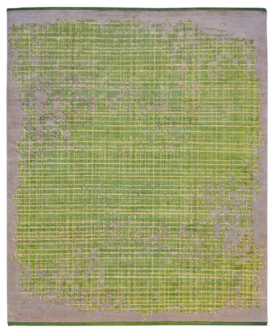 Hand-knotted Grid Green Rug