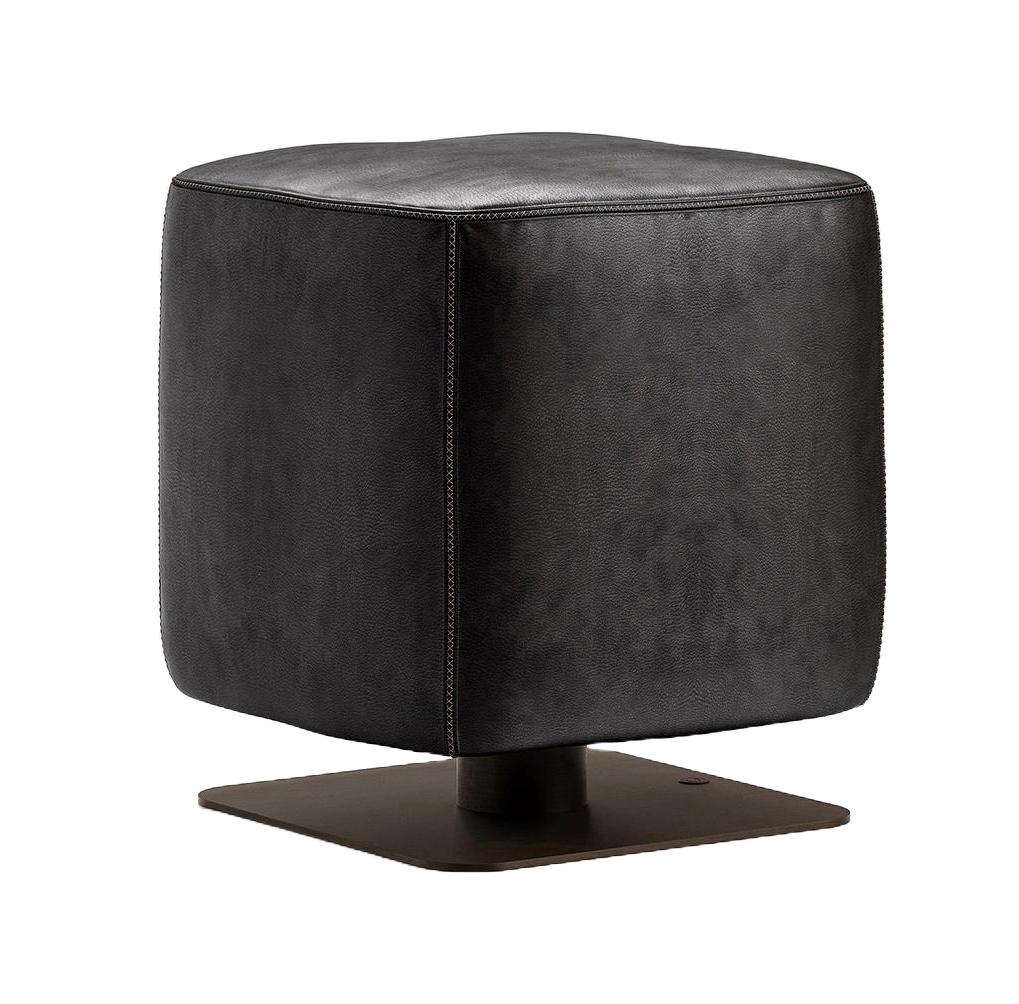 Black Leather Footstool