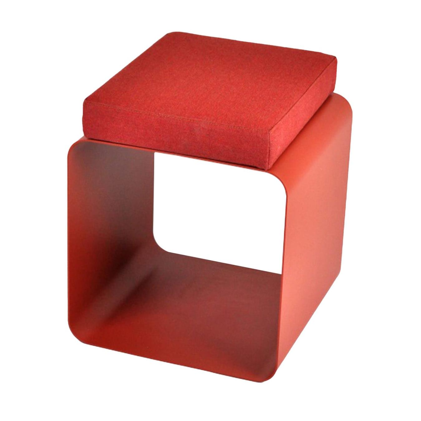 Red Velvet & Metal Stool