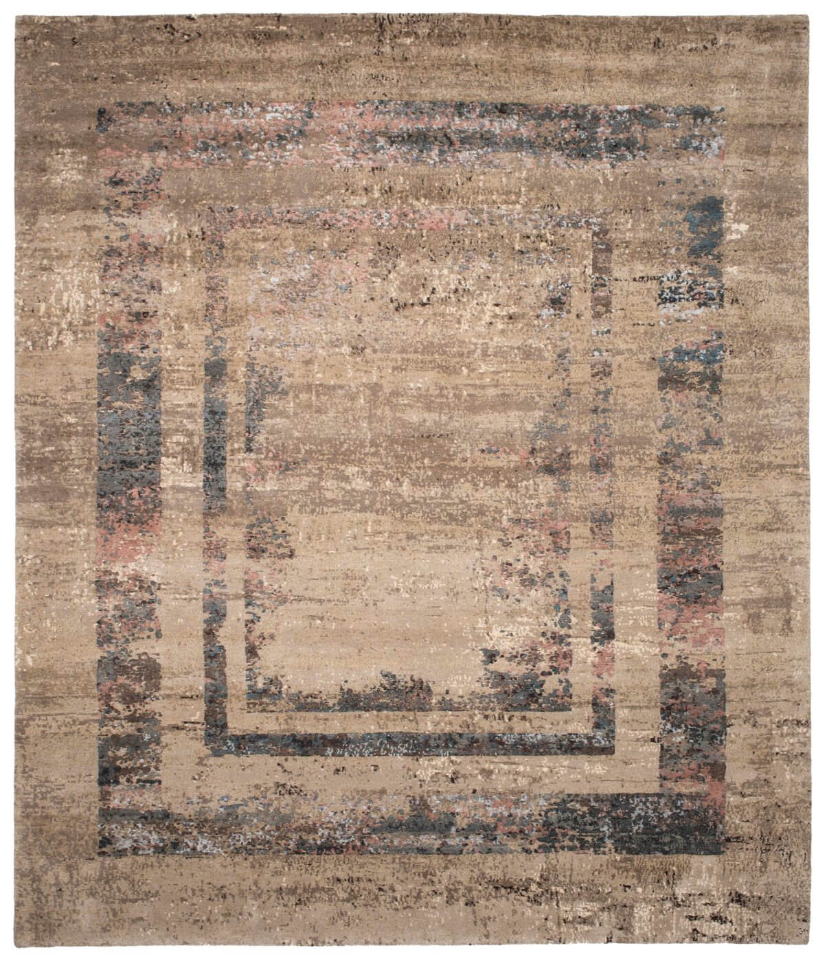 Hand-Knotted Artwork Border Wool & Silk Rug